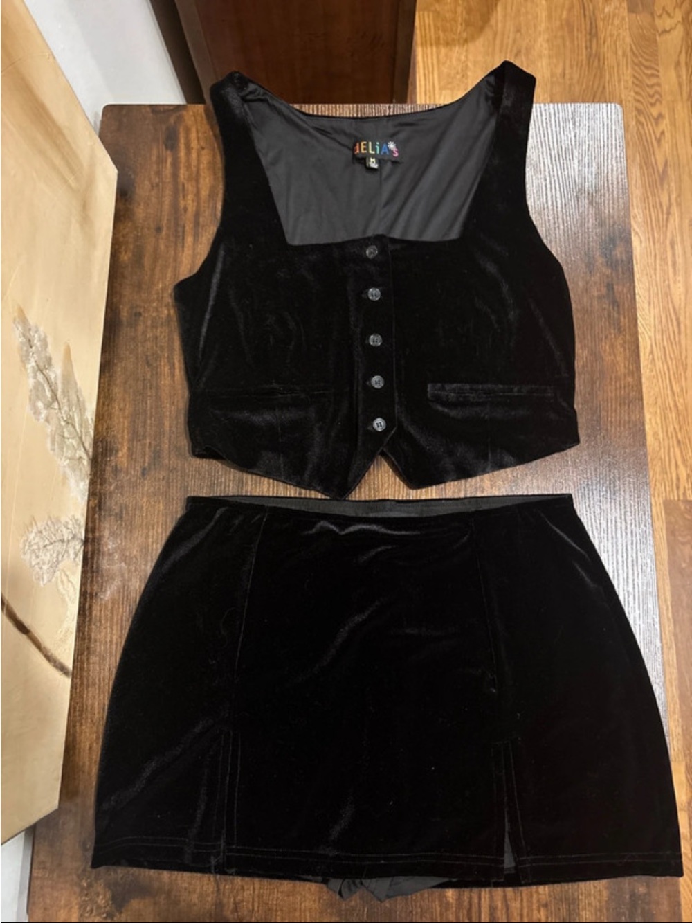 Dolls Kill Black Velvet Button Front Tank Top